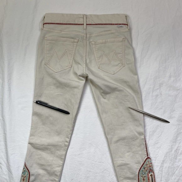 Mother The Looker Ankle Zip Embroidered Barefoot Princess Ivory Jeans 24 Pant - Picture 14 of 16